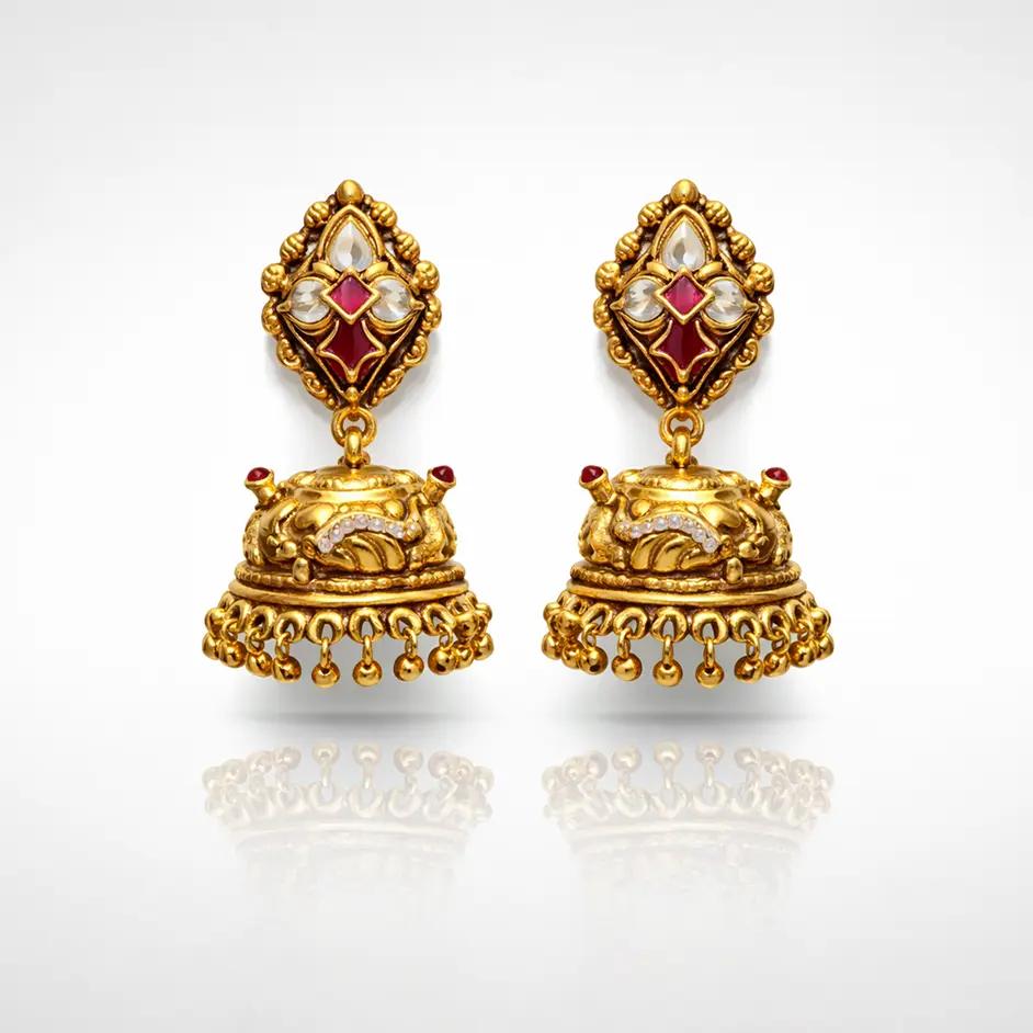 Heritage Ruby Polki Nakshi Jhumkas - product media